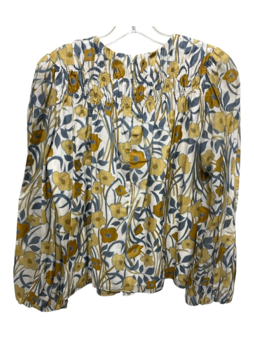 Rebecca Taylor Size Medium Yellow, Blue, White Cotton Blend Long puff sleeve Top Yellow, Blue, White / Medium