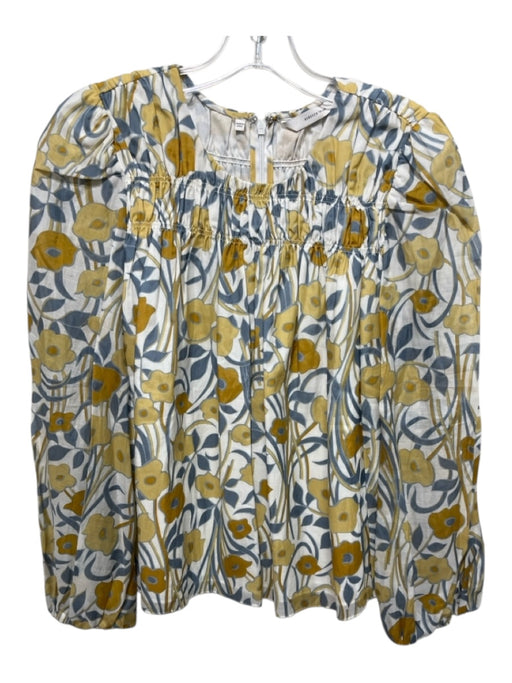 Rebecca Taylor Size Medium Yellow, Blue, White Cotton Blend Long puff sleeve Top Yellow, Blue, White / Medium