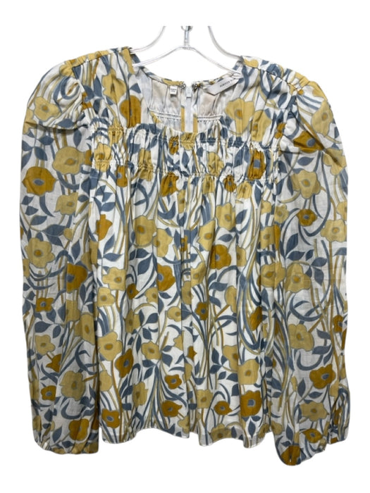 Rebecca Taylor Size Medium Yellow, Blue, White Cotton Blend Long puff sleeve Top Yellow, Blue, White / Medium