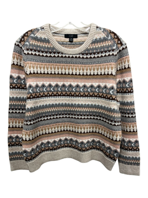 J Crew Size Medium Blue, Pink, Brown Wool Blend Long Sleeve Knit Ribbed Sweater Blue, Pink, Brown / Medium