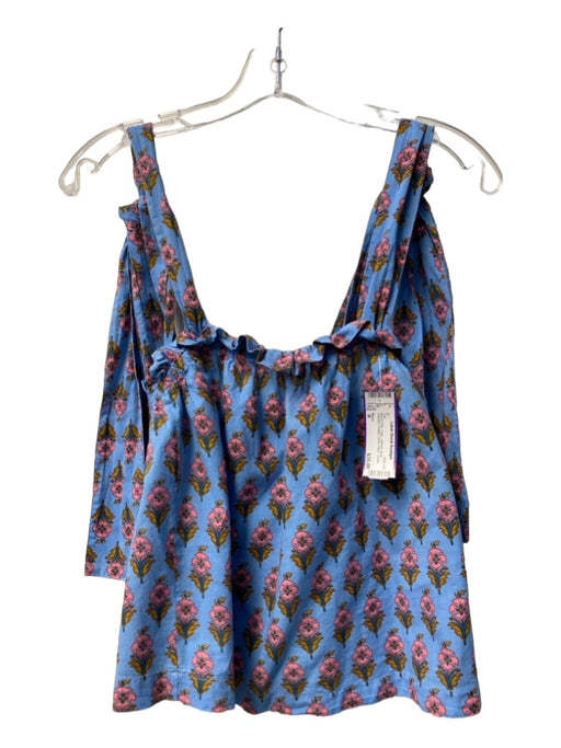 Marea Size M Blue & Pink Tube  self bow tie at shoulder Elastic Chest Flowy Top Blue & Pink / M