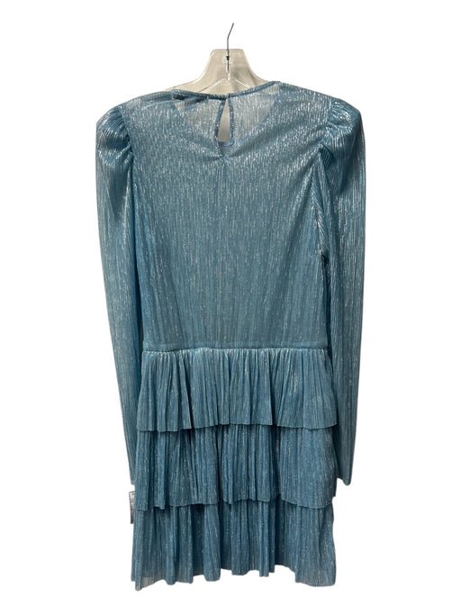 Sabina Musayev Size Large Aqua Metallic Thread Round Neck Tiered Dress Aqua / Large
