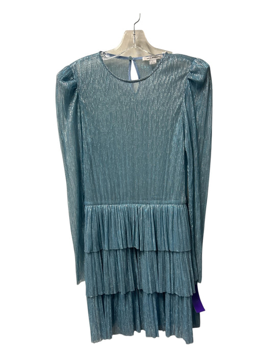 Sabina Musayev Size Large Aqua Metallic Thread Round Neck Tiered Dress Aqua / Large