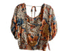 Farm Rio Size Small Beige, Orange & Blue Viscose Floral Scoop Neck Cropped Top Beige, Orange & Blue / Small