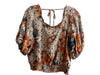 Farm Rio Size Small Beige, Orange & Blue Viscose Floral Scoop Neck Cropped Top Beige, Orange & Blue / Small