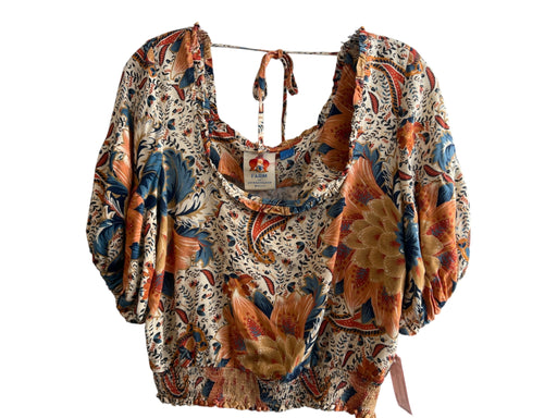 Farm Rio Size Small Beige, Orange & Blue Viscose Floral Scoop Neck Cropped Top Beige, Orange & Blue / Small