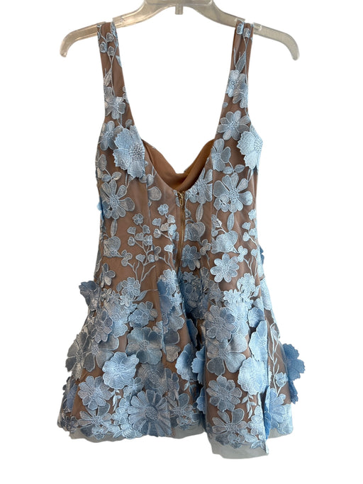 Showpo Size 6 Blue & Tan Polyester Sleeveless Flower Application Back Zip Dress Blue & Tan / 6