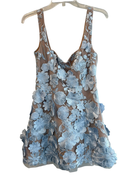 Showpo Size 6 Blue & Tan Polyester Sleeveless Flower Application Back Zip Dress Blue & Tan / 6