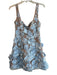 Showpo Size 6 Blue & Tan Polyester Sleeveless Flower Application Back Zip Dress Blue & Tan / 6