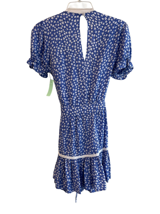 Faithful Size 4 Blue & White Rayon Wrap All Over Print Short Sleeve Dress Blue & White / 4