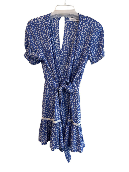 Faithful Size 4 Blue & White Rayon Wrap All Over Print Short Sleeve Dress Blue & White / 4