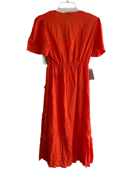 Area Stars Size Small Red Orange Viscose Short Sleeve Round Split Neck Dress Red Orange / Small