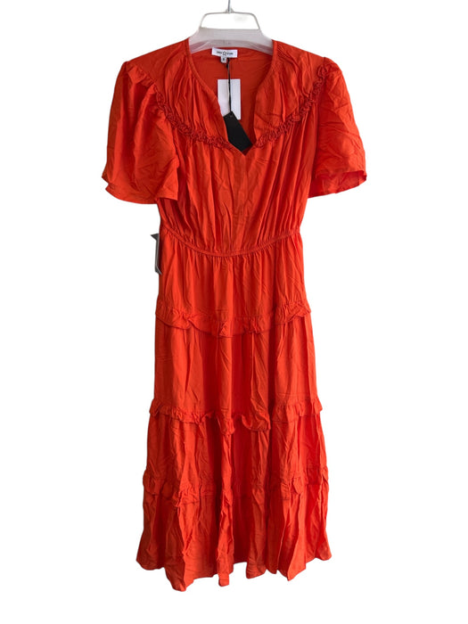 Area Stars Size Small Red Orange Viscose Short Sleeve Round Split Neck Dress Red Orange / Small