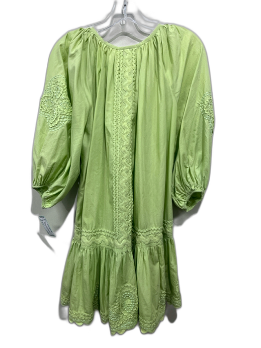 Juliet Dunn Size S / 1 Lime Green Cotton Puff Sleeves Embroidered Squiggle Dress Lime Green / S / 1