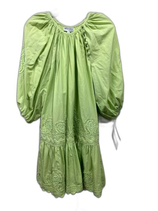 Juliet Dunn Size S / 1 Lime Green Cotton Puff Sleeves Embroidered Squiggle Dress Lime Green / S / 1