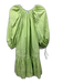 Juliet Dunn Size S / 1 Lime Green Cotton Puff Sleeves Embroidered Squiggle Dress Lime Green / S / 1