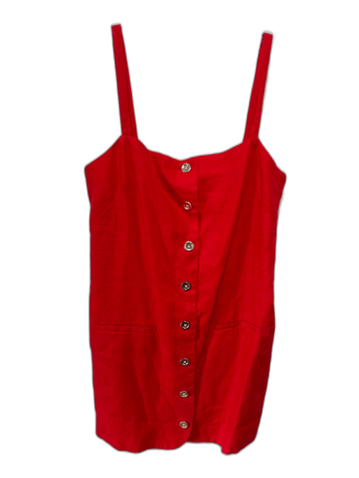 J. Crew Size S Red Linen Spaghetti Strap Button Front Pockets Mini Dress Red / S