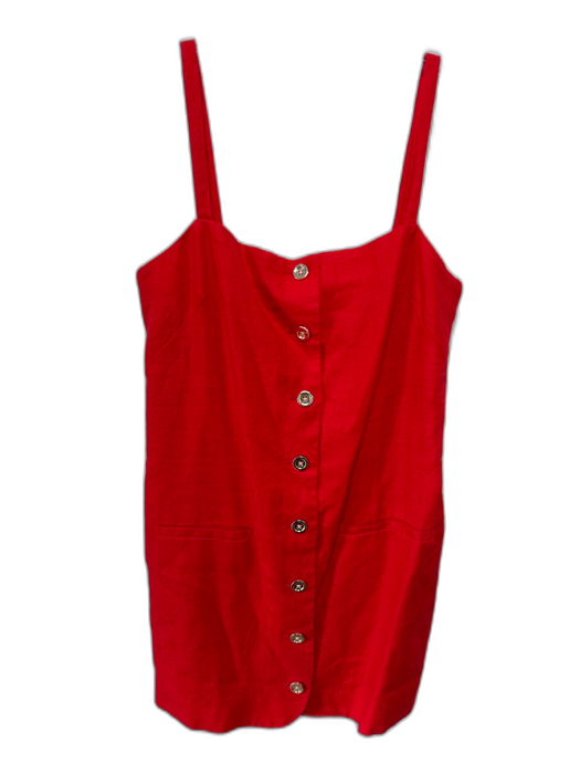 J. Crew Size S Red Linen Spaghetti Strap Button Front Pockets Mini Dress Red / S