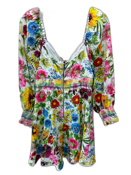 Alice + Olivia Size S / 6 White & Multi Cotton Blend Long puff sleeve Dress White & Multi / S / 6