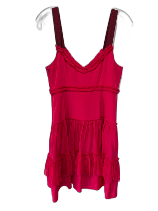 Cinq a Sept Size S / 6 Red Pink Silk Ribbon Straps Fringe Trim Mini Dress Red Pink / S / 6