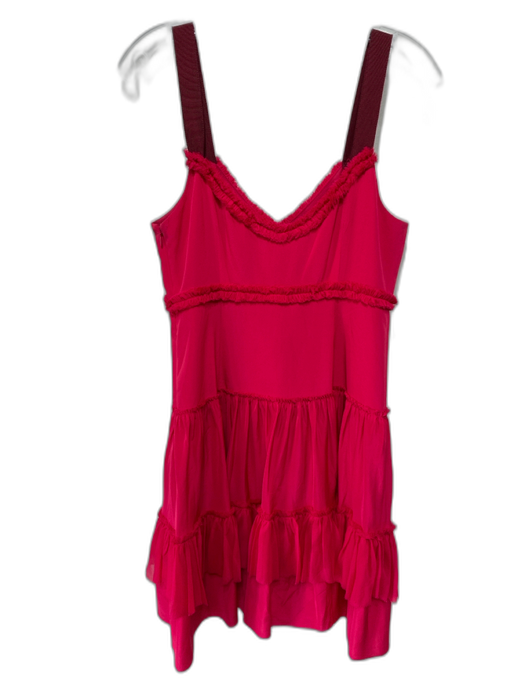 Cinq a Sept Size S / 6 Red Pink Silk Ribbon Straps Fringe Trim Mini Dress Red Pink / S / 6