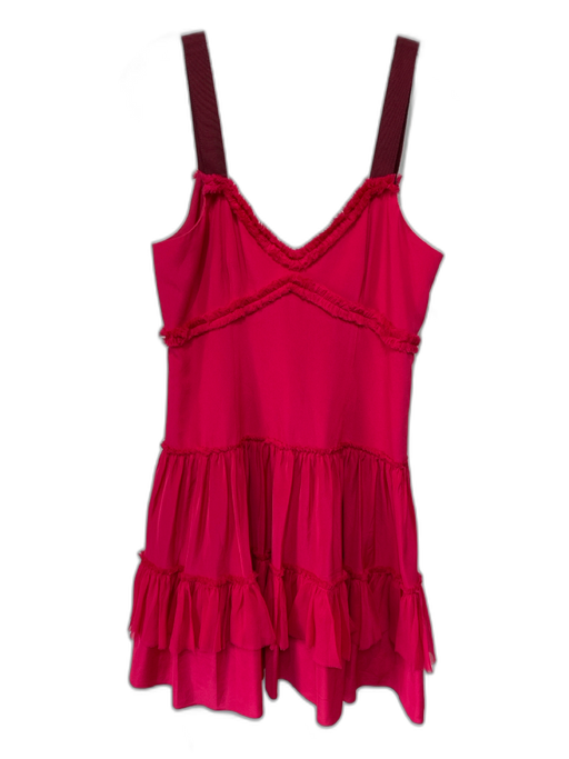 Cinq a Sept Size S / 6 Red Pink Silk Ribbon Straps Fringe Trim Mini Dress Red Pink / S / 6