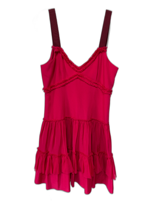 Cinq a Sept Size S / 6 Red Pink Silk Ribbon Straps Fringe Trim Mini Dress Red Pink / S / 6
