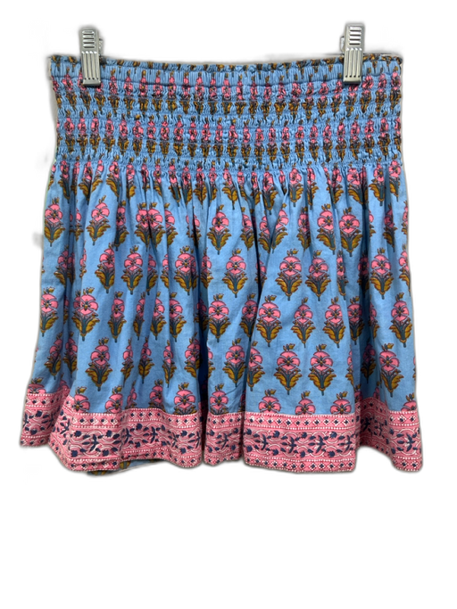 Marea Size S Blue, Pink & Green Cotton floral print Smocked Waist Mini Skirt Blue, Pink & Green / S