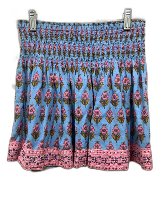Marea Size S Blue, Pink & Green Cotton floral print Smocked Waist Mini Skirt Blue, Pink & Green / S