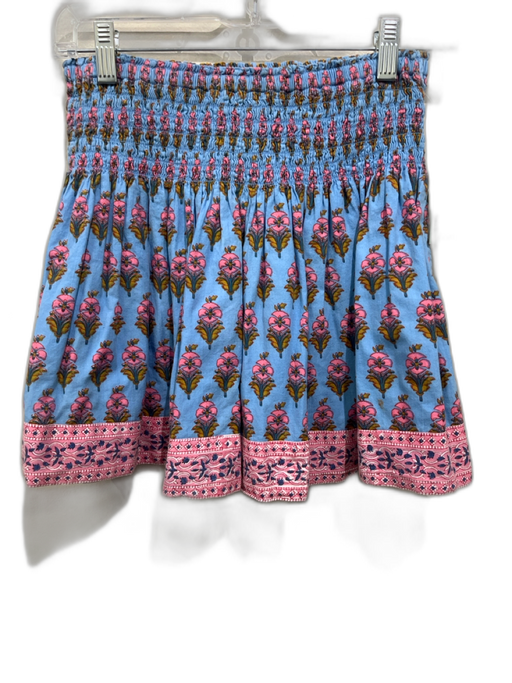 Marea Size S Blue, Pink & Green Cotton floral print Smocked Waist Mini Skirt Blue, Pink & Green / S
