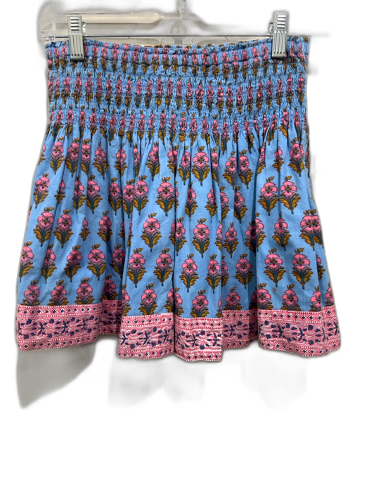 Marea Size S Blue, Pink & Green Cotton floral print Smocked Waist Mini Skirt Blue, Pink & Green / S