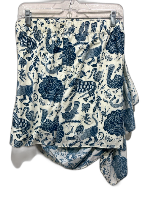 Rhode Size M Cream White & Blue Cotton Animal Print Gathered Side Ruffle Skirt Cream White & Blue / M