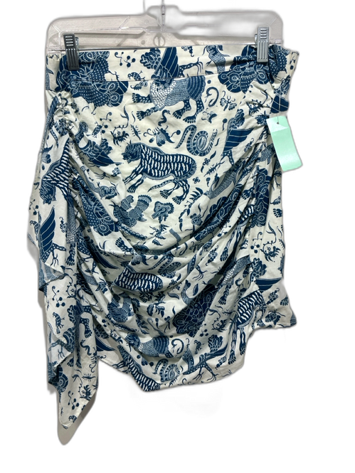 Rhode Size M Cream White & Blue Cotton Animal Print Gathered Side Ruffle Skirt Cream White & Blue / M