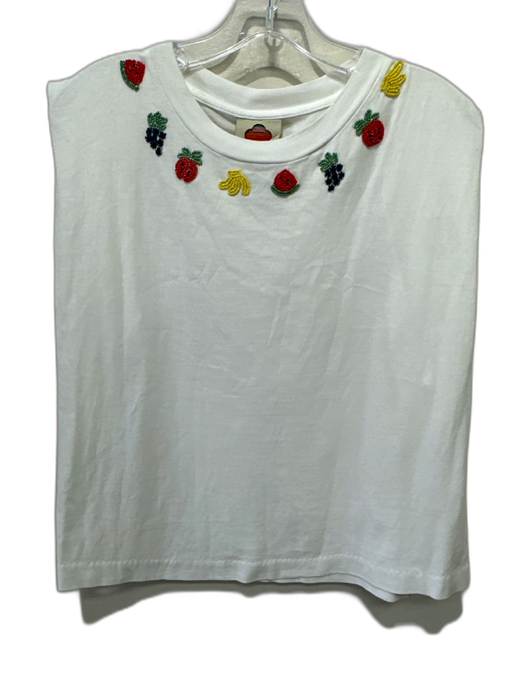 Farm Rio Size XS White & Multi Cotton Beaded Fruit Sleeveless Tank Top White & Multi / XS