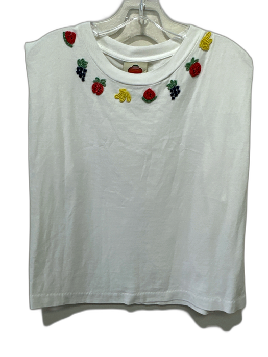 Farm Rio Size XS White & Multi Cotton Beaded Fruit Sleeveless Tank Top White & Multi / XS