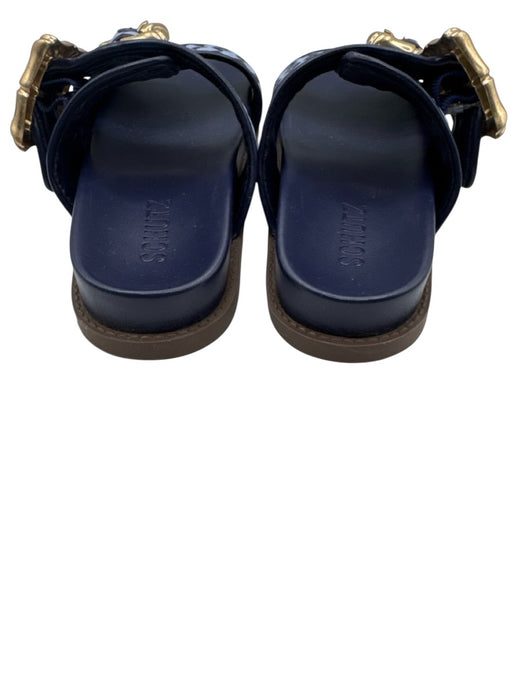 Schutz Shoe Size 6.5 Blue, brown & gold Leather Woven Checked Slides Sandals Blue, brown & gold / 6.5