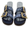 Schutz Shoe Size 6.5 Blue, brown & gold Leather Woven Checked Slides Sandals Blue, brown & gold / 6.5