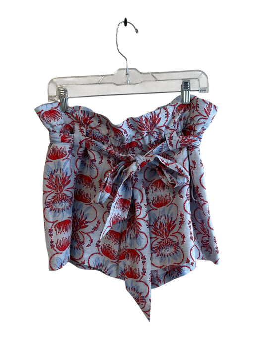 Emily McCarthy Size Small Blue & Red Linen & Rayon Elastic Waist Belt Inc Shorts Blue & Red / Small