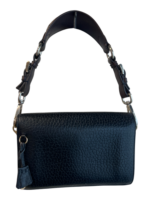 Prada Black Textured Leather Brush Gold Hardware Mid 2000s Shoulder Strap Bag Black / Small