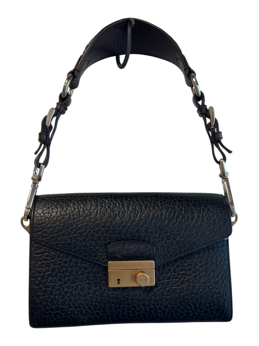 Prada Black Textured Leather Brush Gold Hardware Mid 2000s Shoulder Strap Bag Black / Small