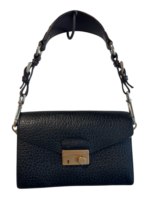 Prada Black Textured Leather Brush Gold Hardware Mid 2000s Shoulder Strap Bag Black / Small