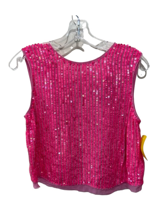 Velvet Size XS Pink Viscose Sequin Stripes Round Neck Sleeveless Raw Edge Top Pink / XS