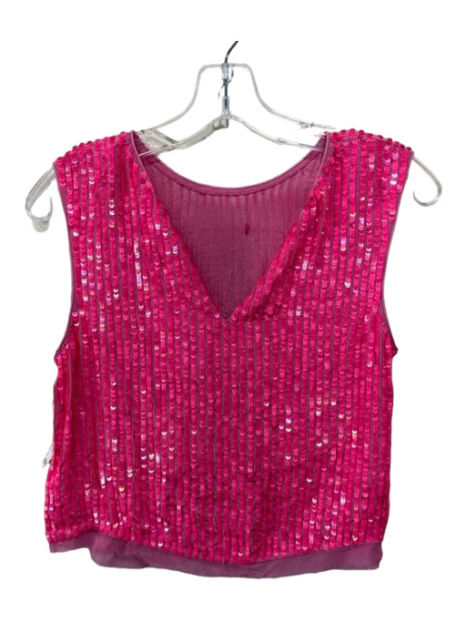 Velvet Size XS Pink Viscose Sequin Stripes Round Neck Sleeveless Raw Edge Top Pink / XS
