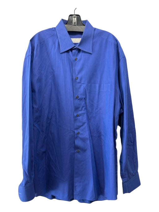 Zegna Size 17 Blue Cotton Solid Button Down Men's Long Sleeve Shirt 17