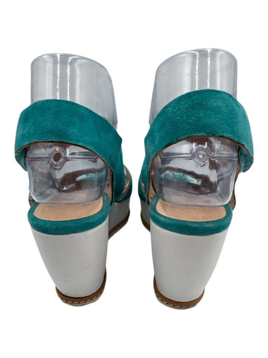 Sacha London Shoe Size 6.5 Turquoise & White Suede & Leather Criss Cross Sandals Turquoise & White / 6.5