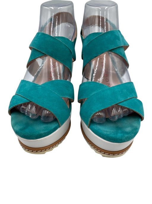 Sacha London Shoe Size 6.5 Turquoise & White Suede & Leather Criss Cross Sandals Turquoise & White / 6.5