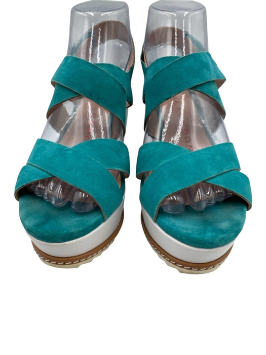 Sacha London Shoe Size 6.5 Turquoise & White Suede & Leather Criss Cross Sandals Turquoise & White / 6.5