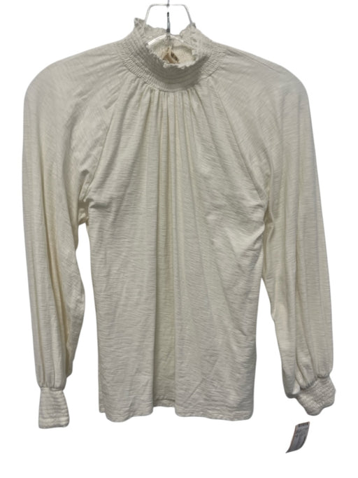 Nation Size S Cream Pima Cotton Shirred Mock Neck Long Balloon Sleeve Top Cream / S