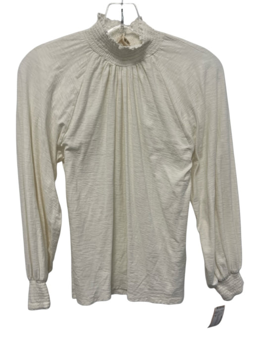 Nation Size S Cream Pima Cotton Shirred Mock Neck Long Balloon Sleeve Top Cream / S