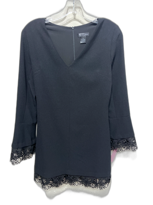 Aqua Size S Black Polyester Long Sleeve Lace Trim V Neck Shift Dress Black / S